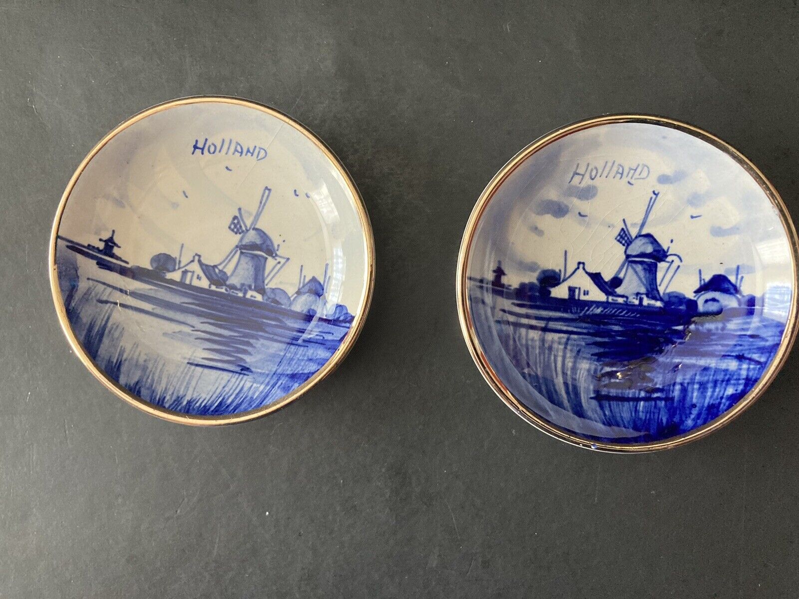 Delft Blue Pottery Vintage Pair of Antique Trinket Dishes/Coasters ExcellentCon