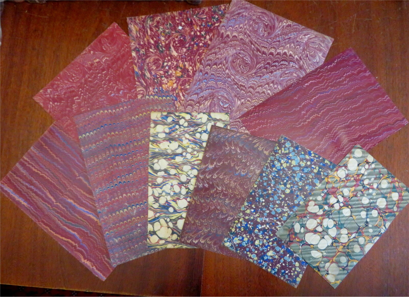 Antique Paper 19th Century Marbled Paper Lot of 10 Lovely Sheets
