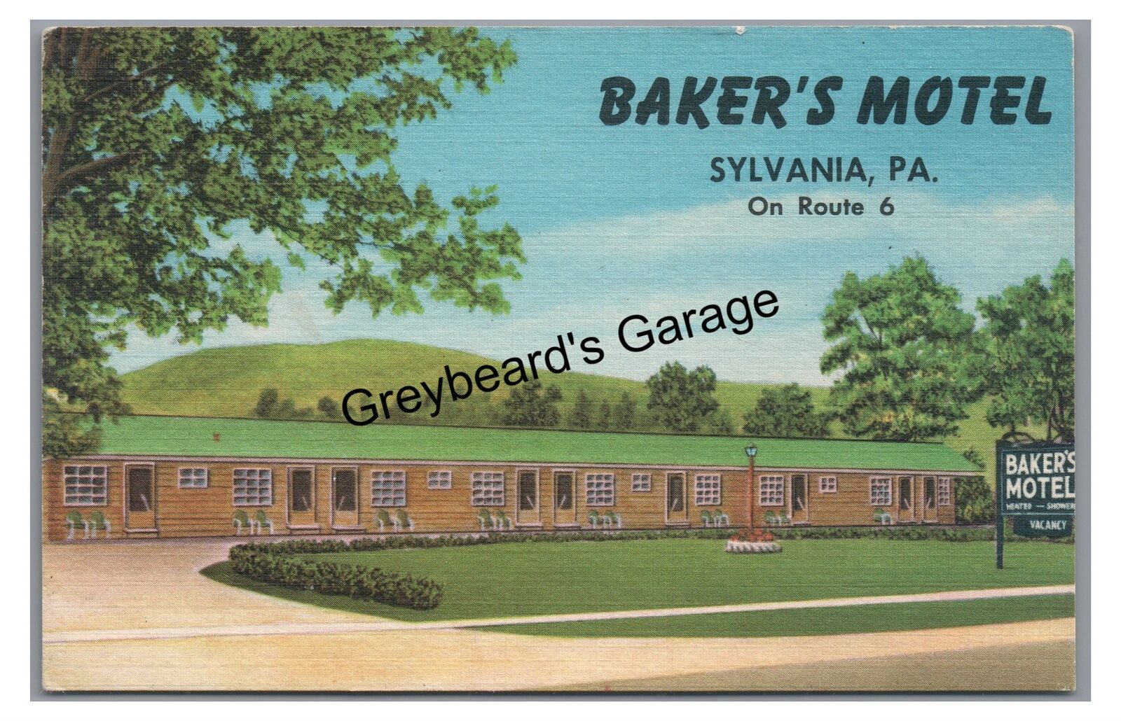 Baker\'s Motel Roadside Route 6 SYLVANIA PA Bradford County Vintage Postcard
