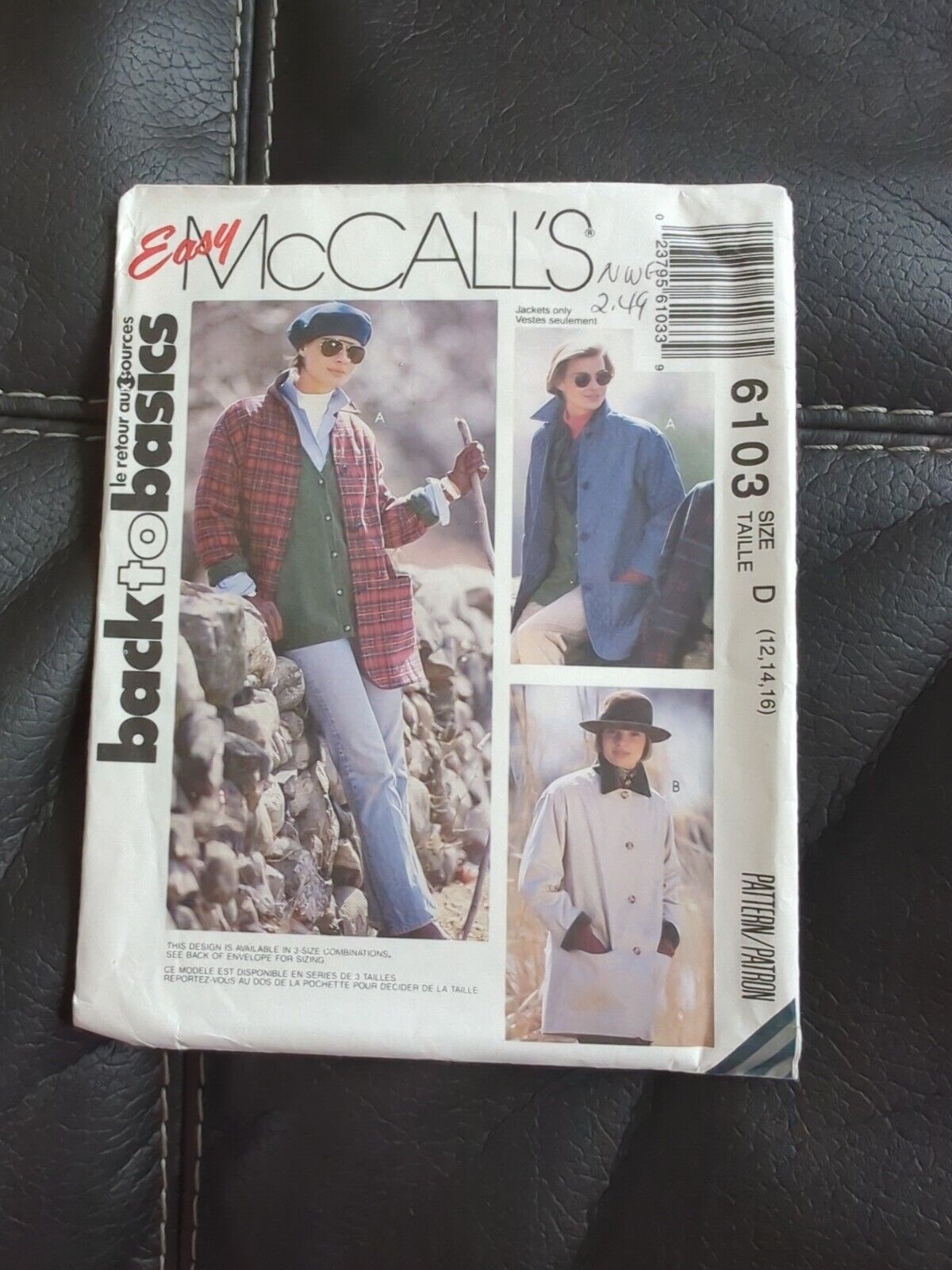 Vtg 90s Womens Work Jacket Light Button Front Coat Sewing Pattern McCalls 6103