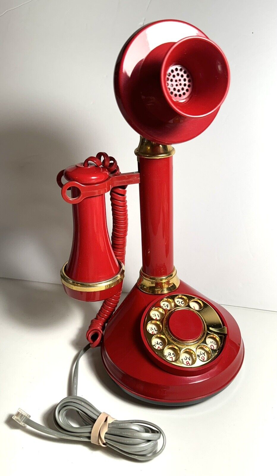Vintage 1970\'s Deco-Tel Bright Red Candlestick Rotary Telephone EUC