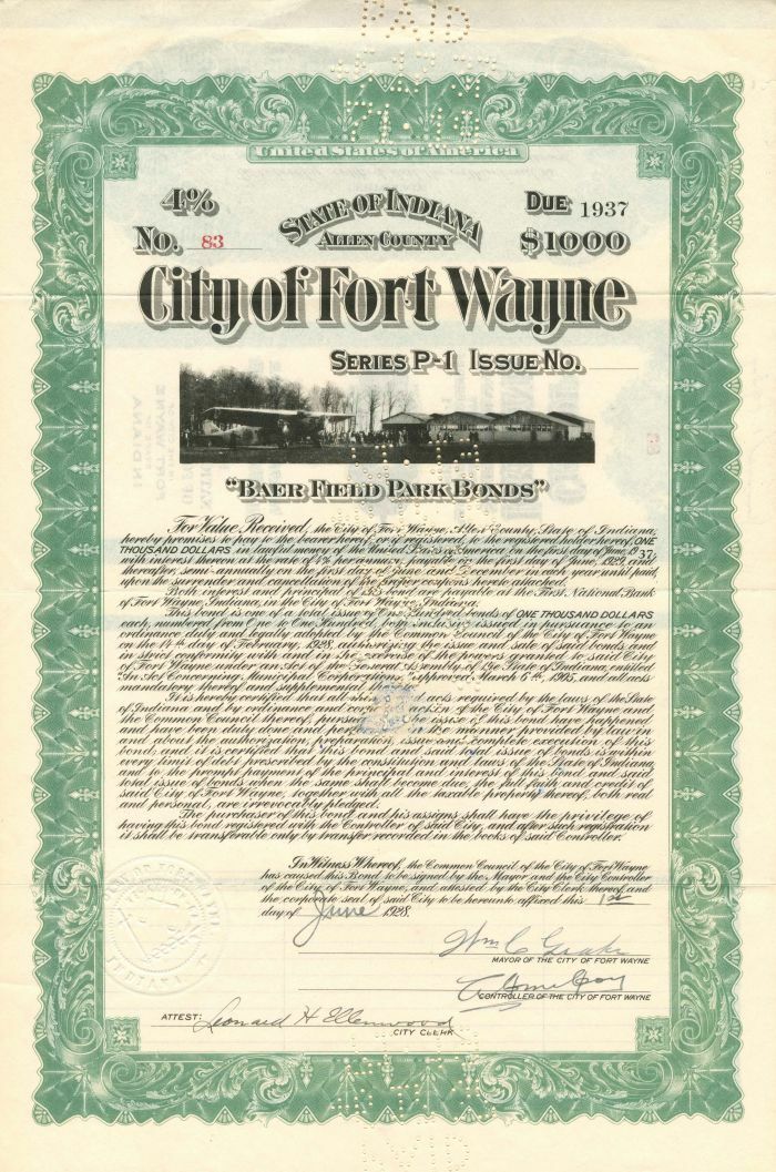 City of Fort Wayne - $1,000 - Bond - Aviation Bonds