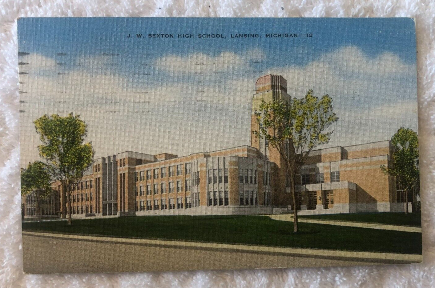 Lansing MI-Michigan, JW Sexton High School, Antique, Postcard Posted 1955