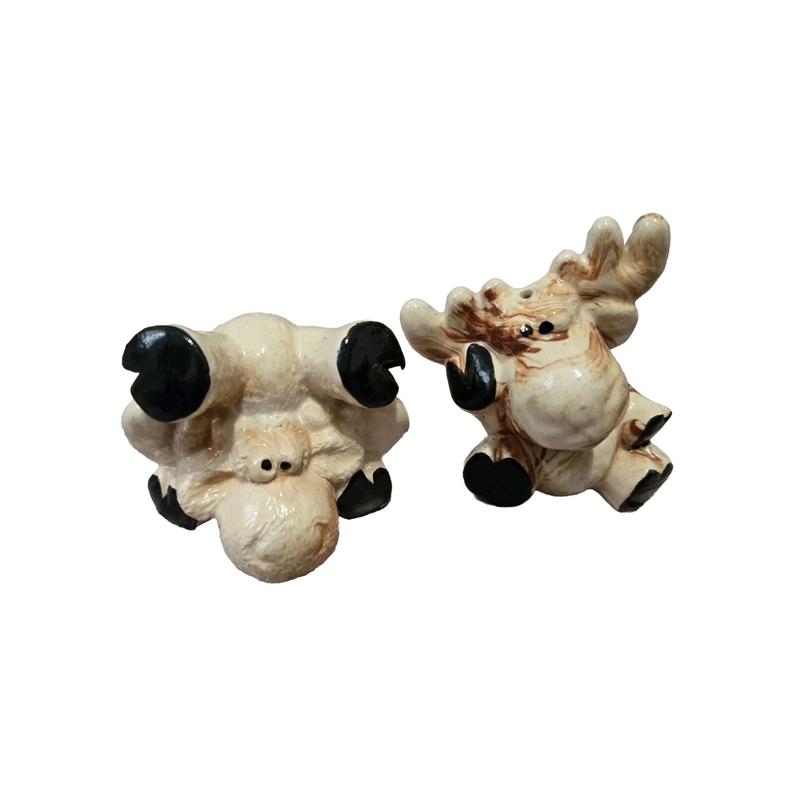 Moose Salt & Pepper Shakers Made In Alaska Clay Ceramic W/ Rubber Stoppers