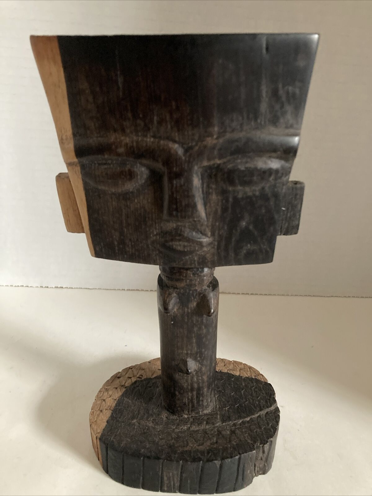 African Art TRIBAL Two Tone WOOD Carved Female Male Statue on Base