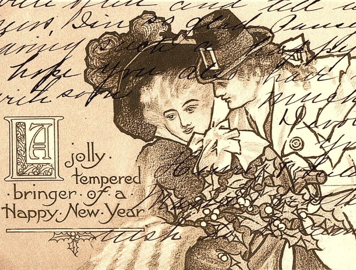 Postcard 1910\'s A Jolly Tempered Happy New Year Greetings Holidays Vintage