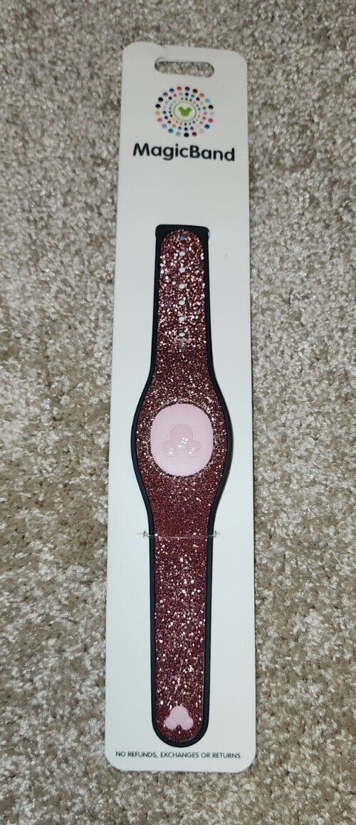 NEW Disney WDW Magic Band 2 Sparkly Pink Rose Gold Glitter LINKABLE / UNLINKED 