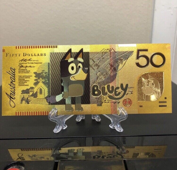 24k Gold Foil Plated Bluey Banknote Disney Cartoon Collectible