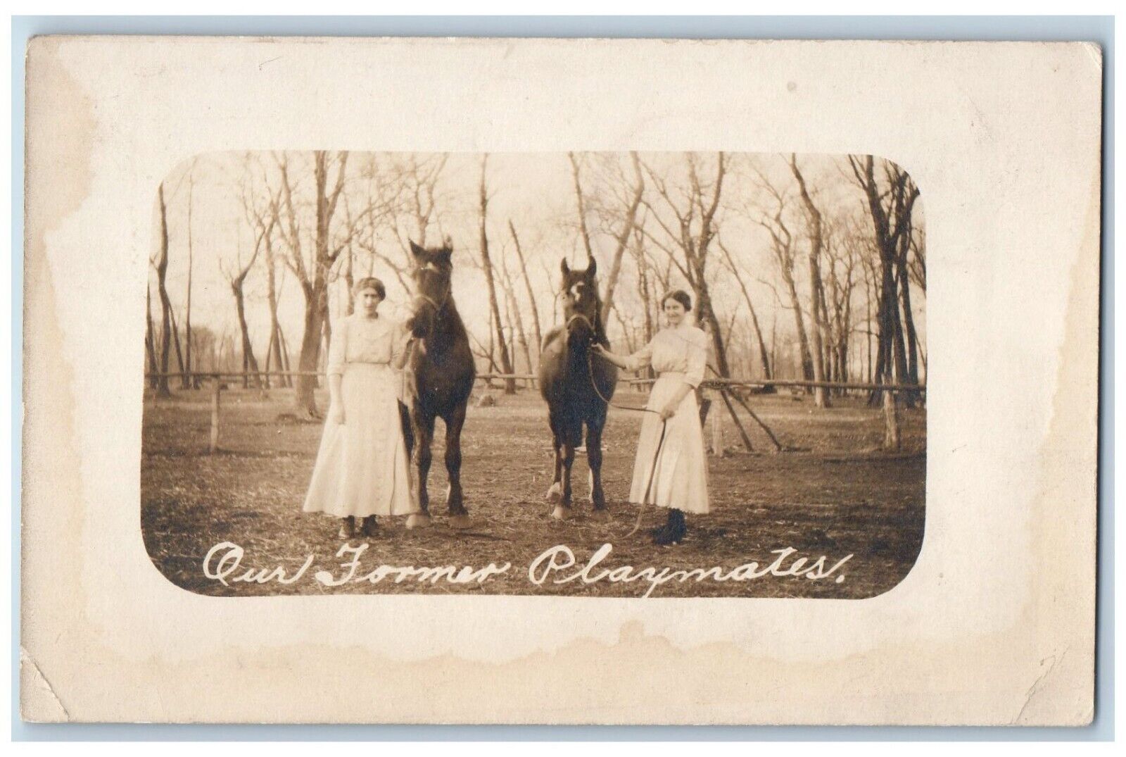 Our Former Playmates Postcard RPPC Photo Women With Horses c1910's Antique