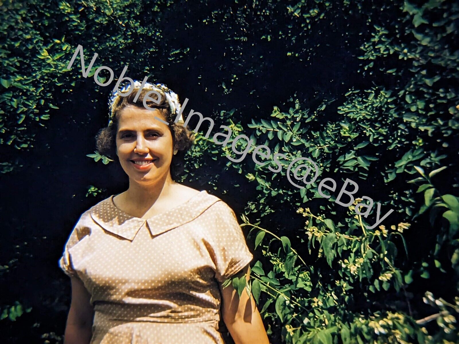 1959 Young Woman Polkadot Dress Backyard Kodachrome 35mm Slide
