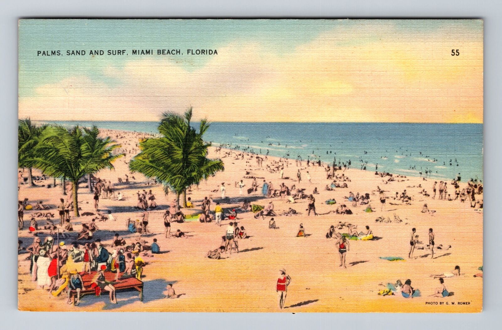 Miami Beach FL-Florida, Sand, Surf and Palms, Antique Vintage Postcard
