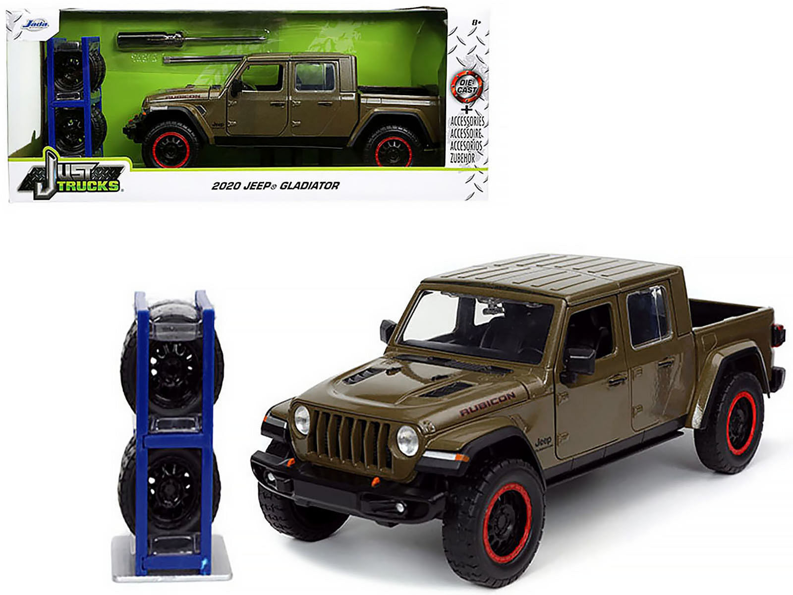 2020 Jeep Gladiator Rubicon Pickup Truck Dark Green Metallic with Extra Wheels 