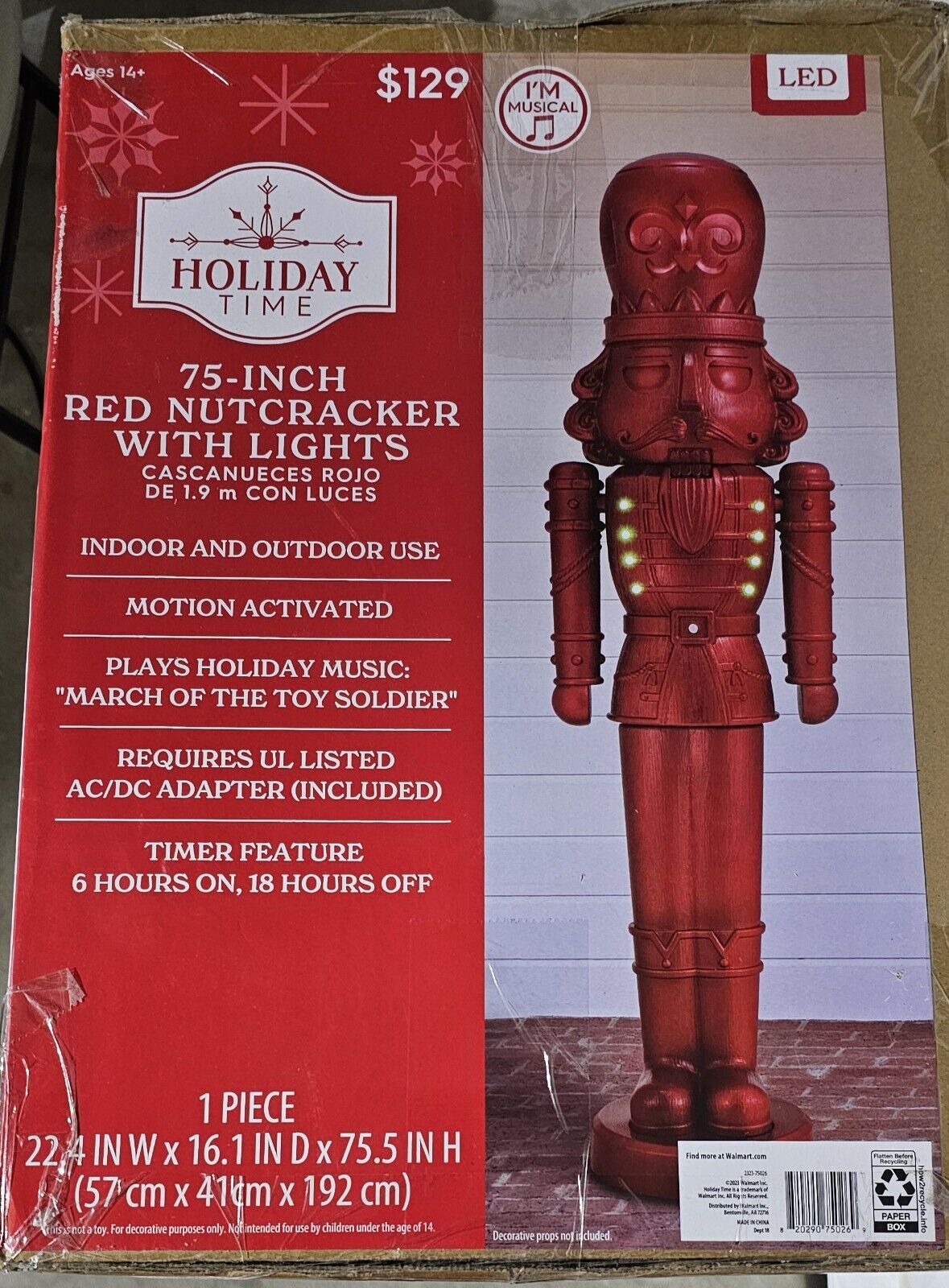 75 Inch (6 Ft) Red Nutcracker Animated With Lights