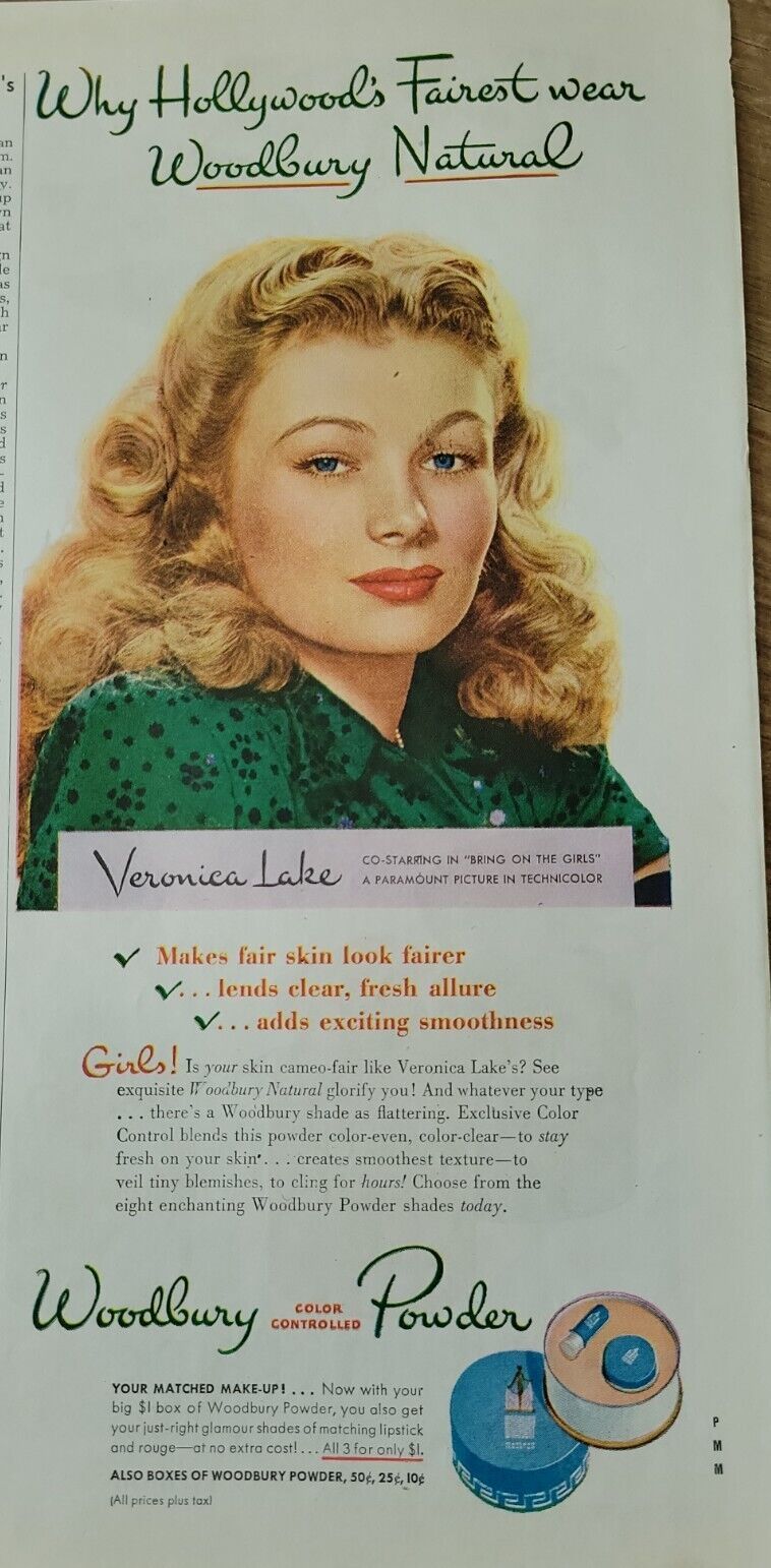 1943 Woodbury face powder Veronica Lake bring on the girl\'s Hollywood star ad