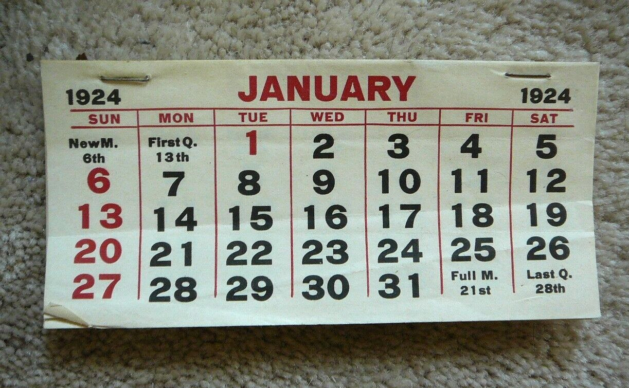 Original 12 Month Sheet 1924 Advertising Calendar Pad - 2-3/4\