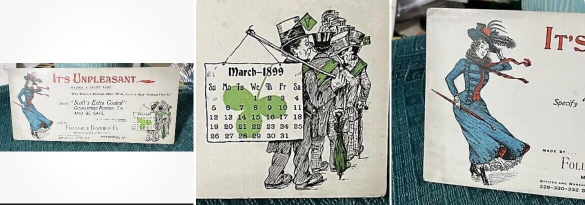 Victorian 1899 Advertising Ink Blotter Follansbee Pittsburgh PA St Patrick Day