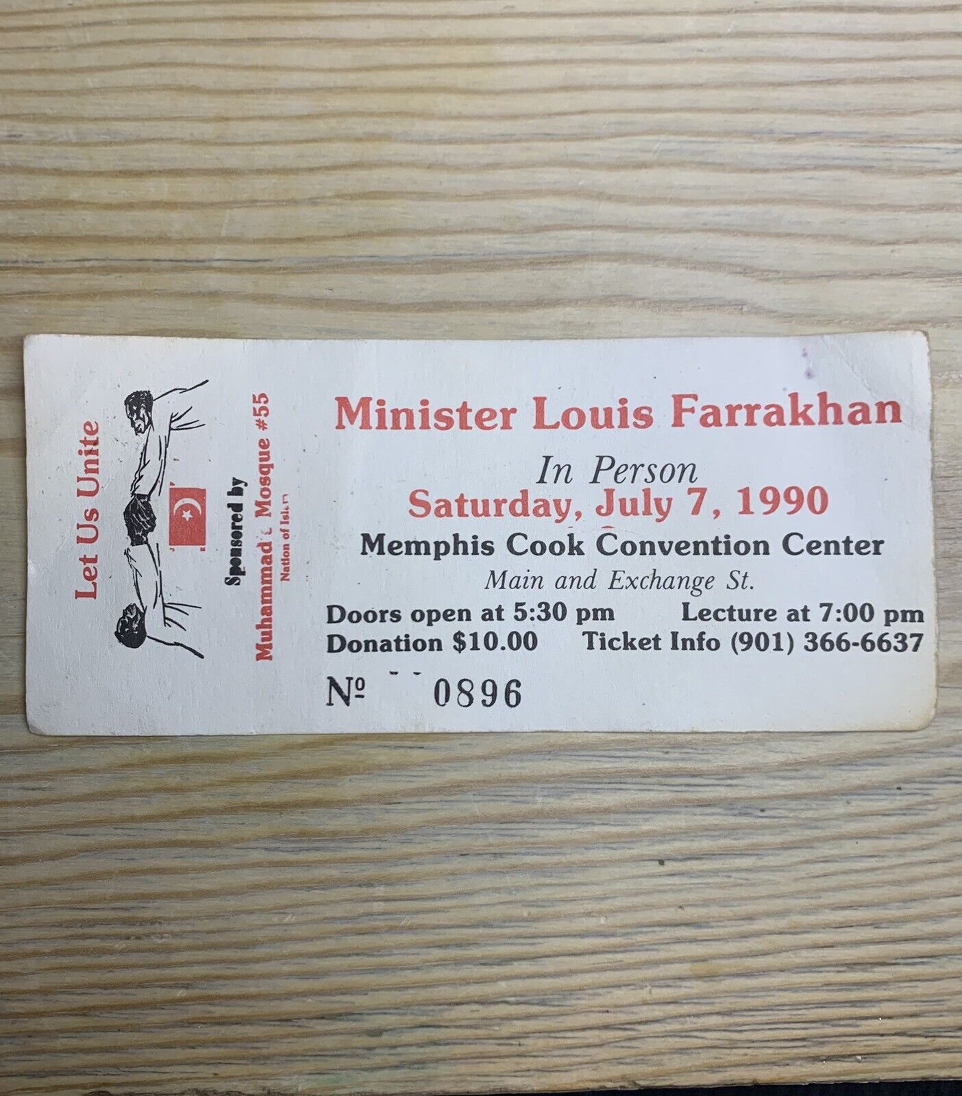 Minister Louis Farrakhan July 7, 1990 Memphis Cook Convention Center Ticket Stub