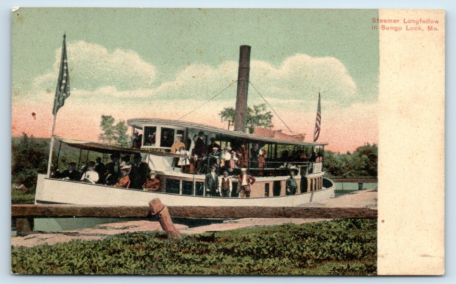 Postcard Steamer Longfellow in Songo Lock, Maine A136
