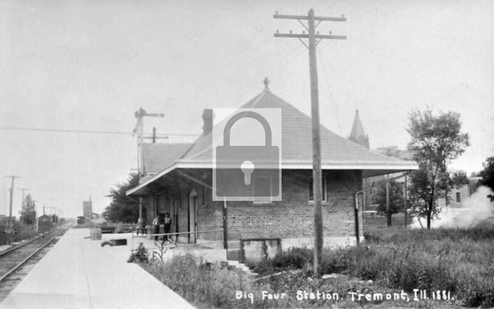 Big Four Railroad Train Station Depot Tremont Illinois IL Reprint Postcard