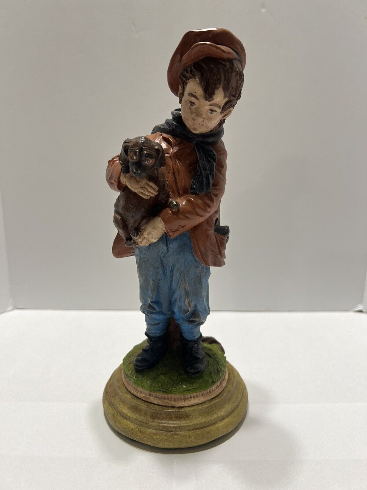 Vintage Boy Holding Dog Mantel Decor/ Figurine 