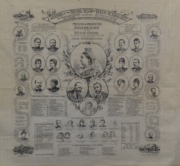 antique cotton banner 23 in Souvenir Record  Reign  Queen Victoria 1897 original