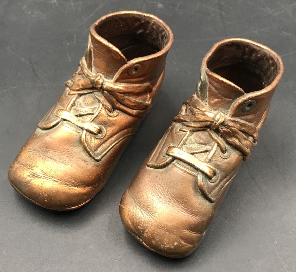 Vintage 1943 Bronze Baby Shoes Dated 2.5\