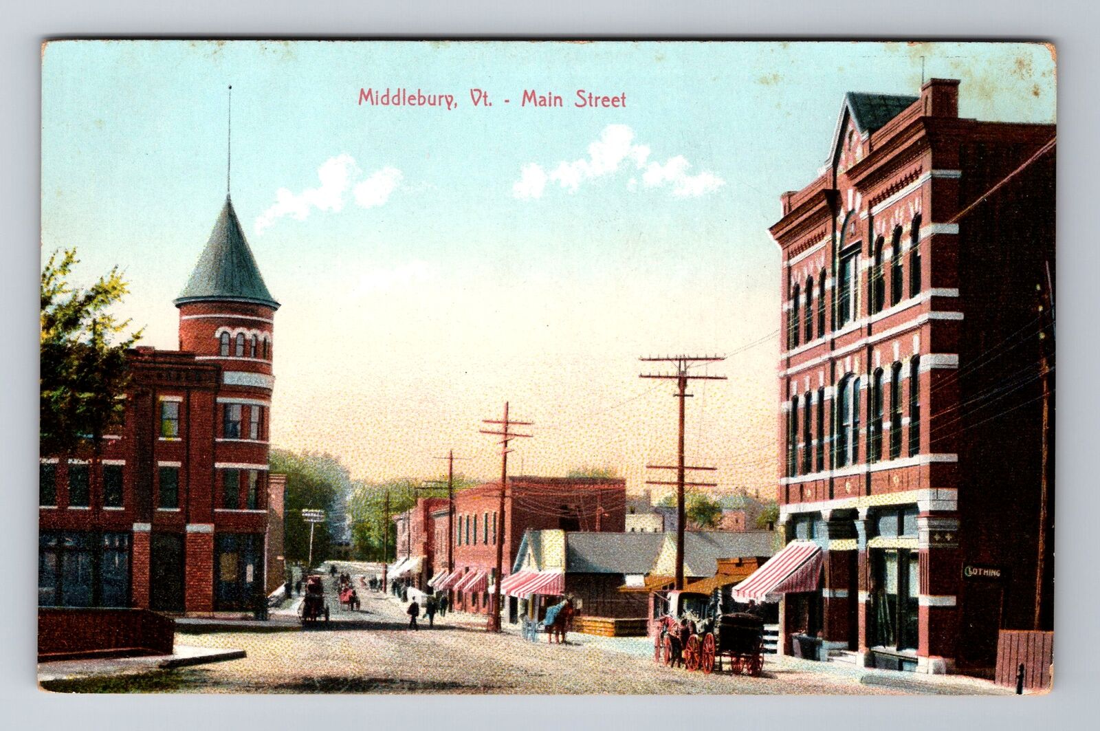Middlebury VT-Vermont, Main Street, Advertising, Antique, Vintage Postcard