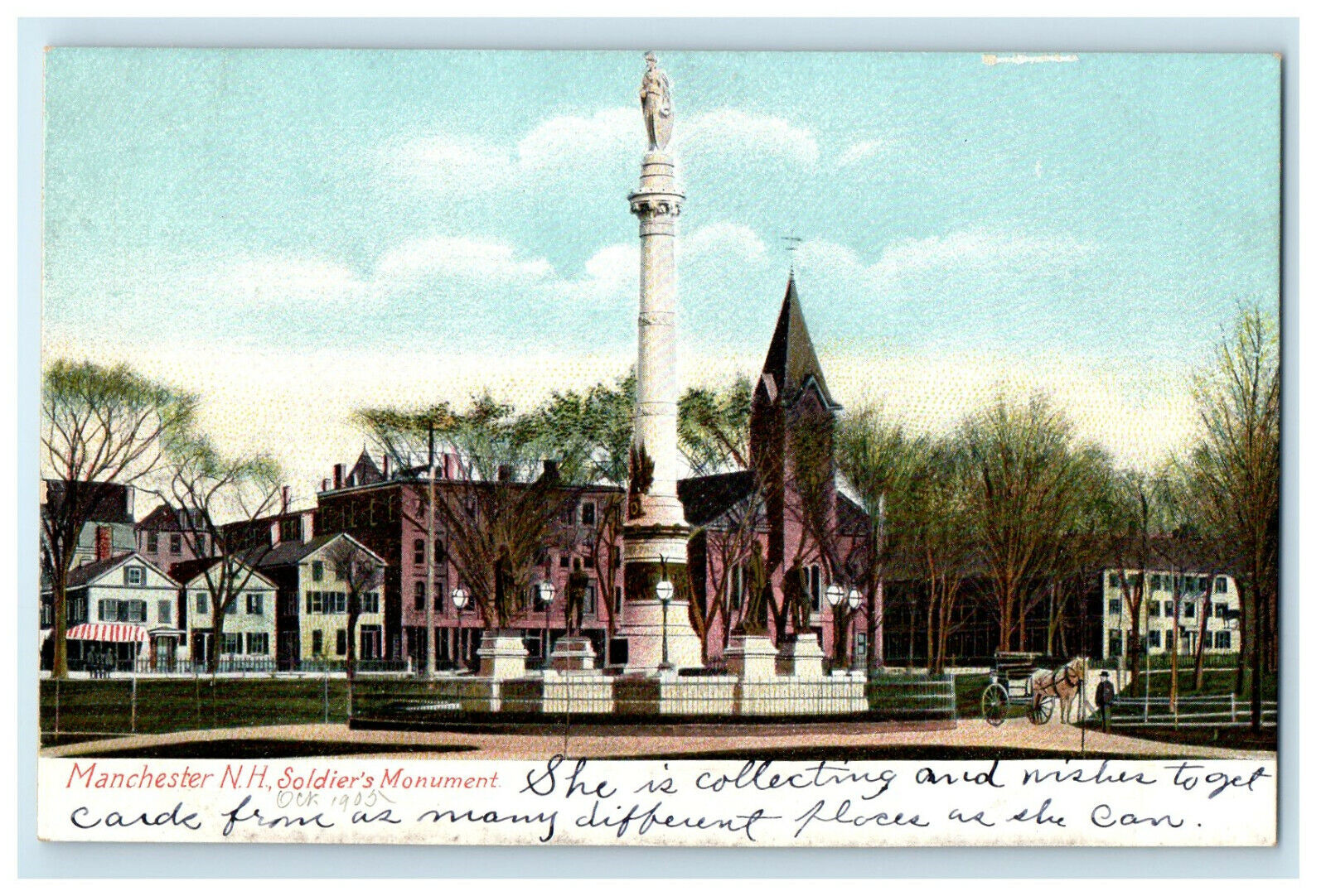 c1905s Soldier's Monument, Manchester New Hampshire NH Antique Postcard
