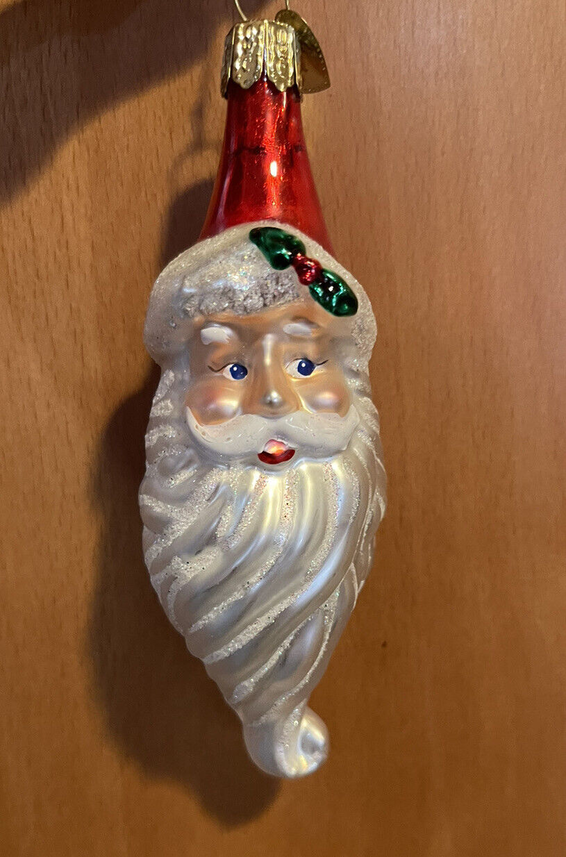 OWC Old World Christmas Glass Santa Claus Long Beard w/ Glitter Ornament  5\