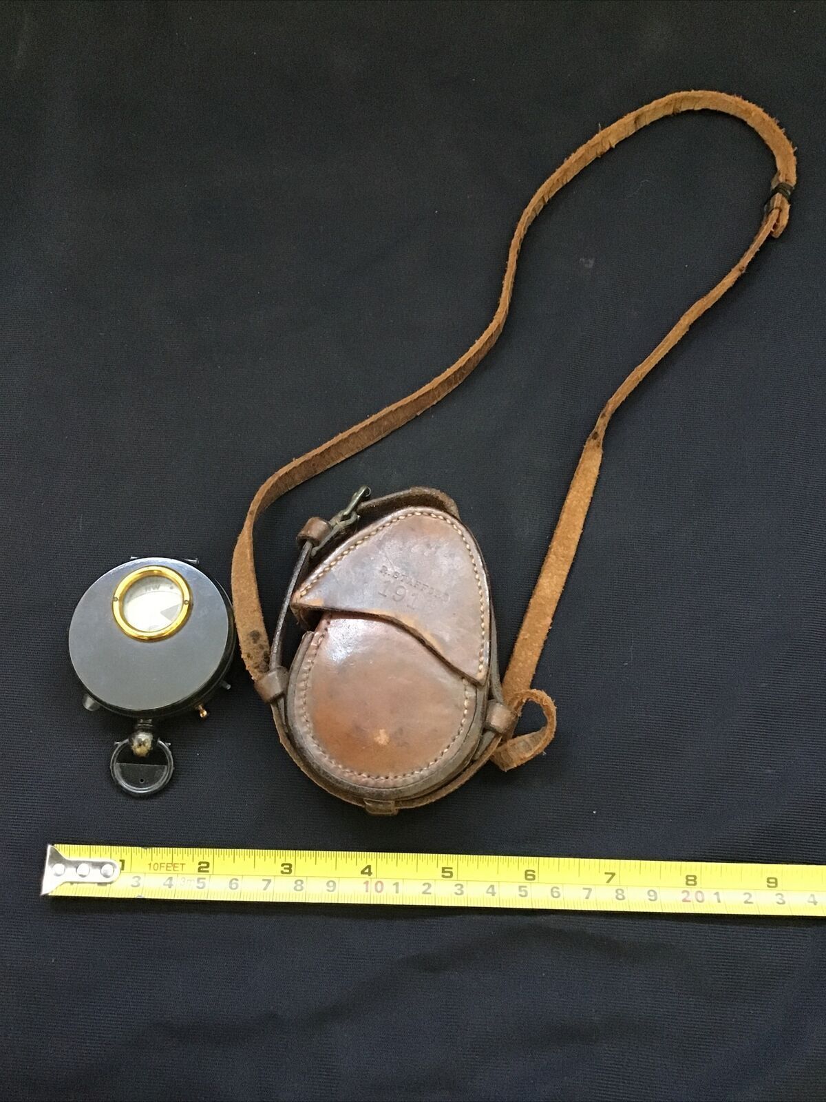 Vintage WW1 Brass Compass In Leather Case Dated 1916.