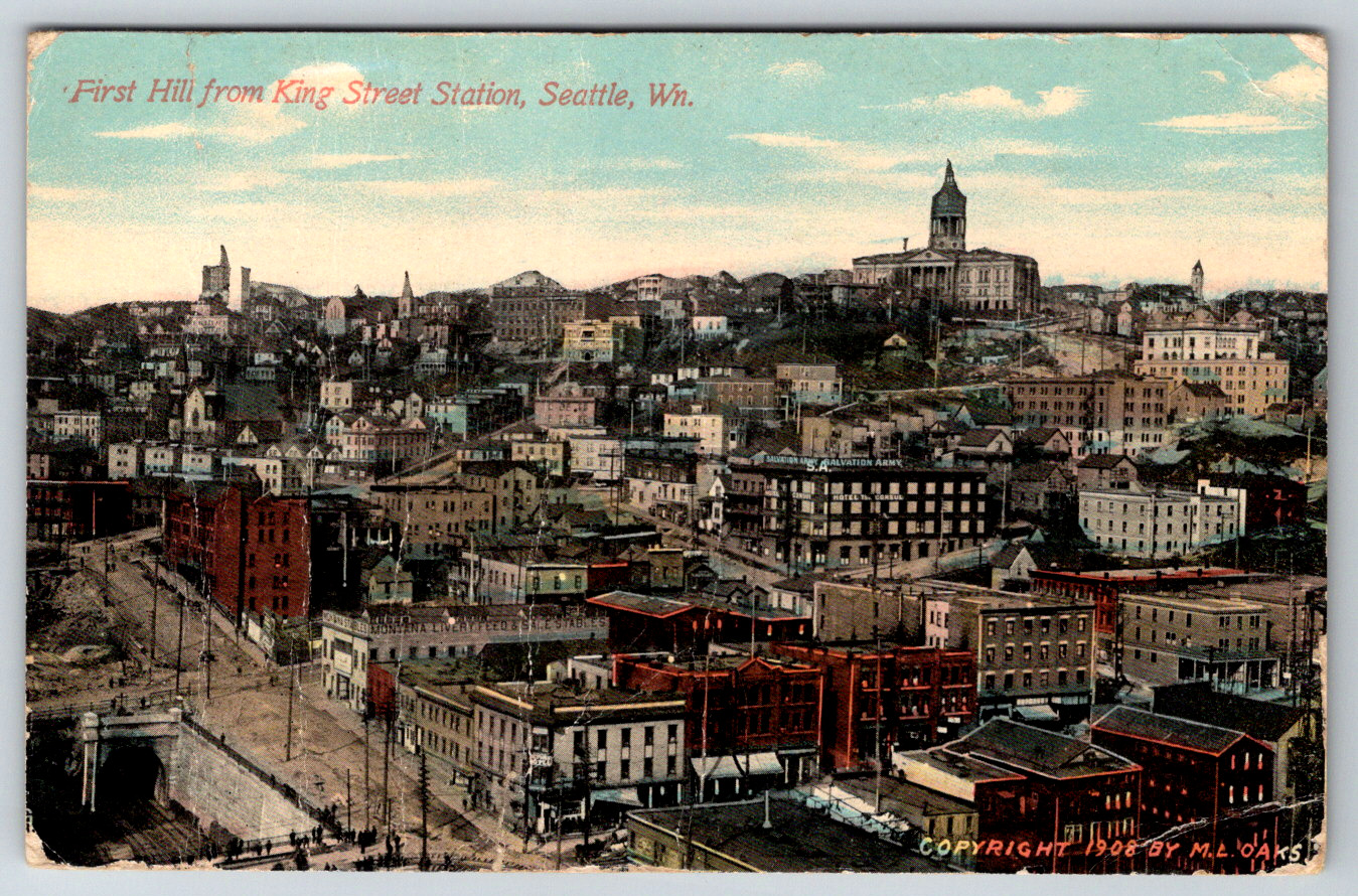 c1910s First Hill From King Street Station Seattle Washington Antique Postcard