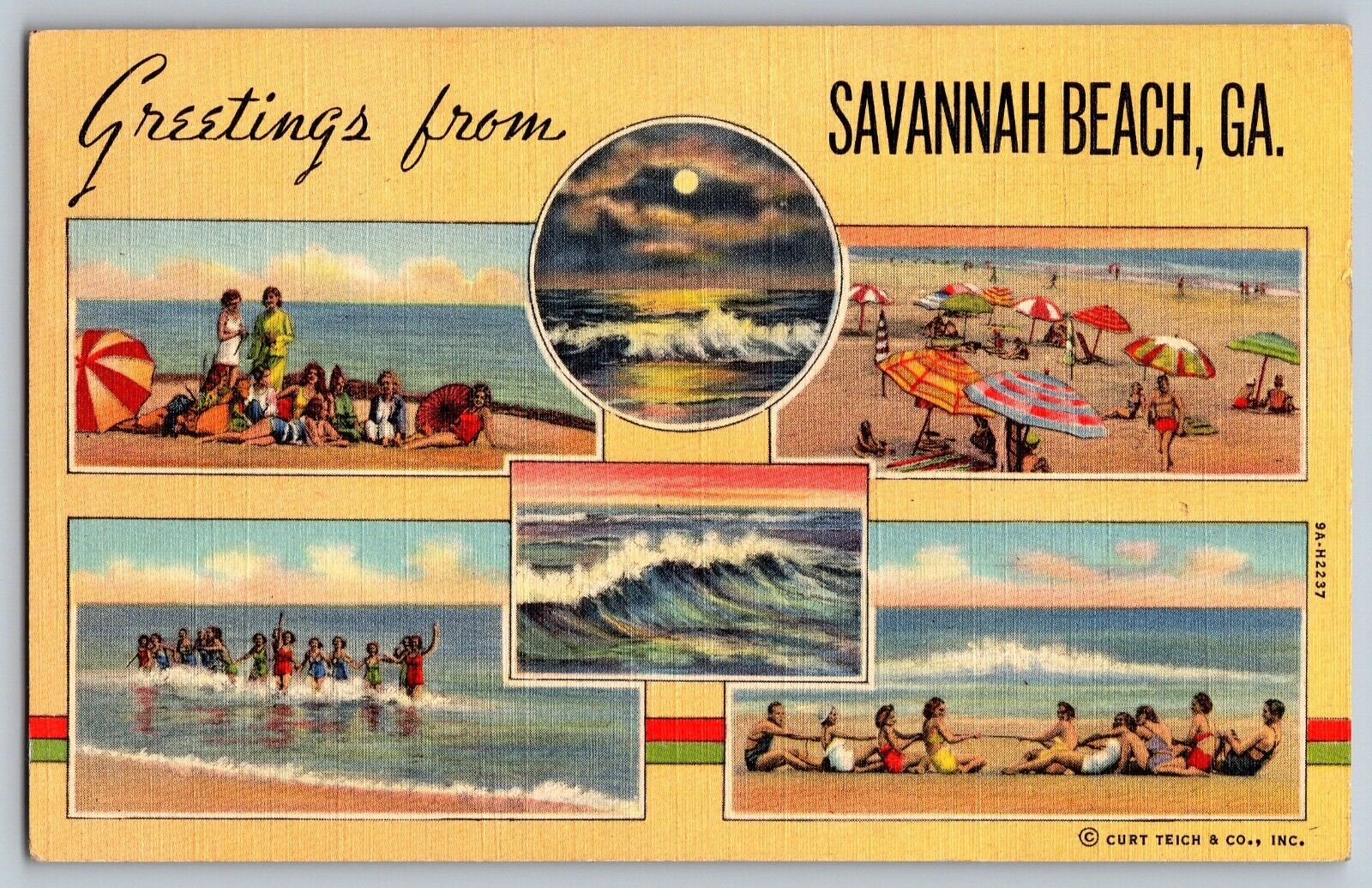 Savannah Beach, Georgia GA - Greetings - Sea Side Resorts - Vintage Postcard