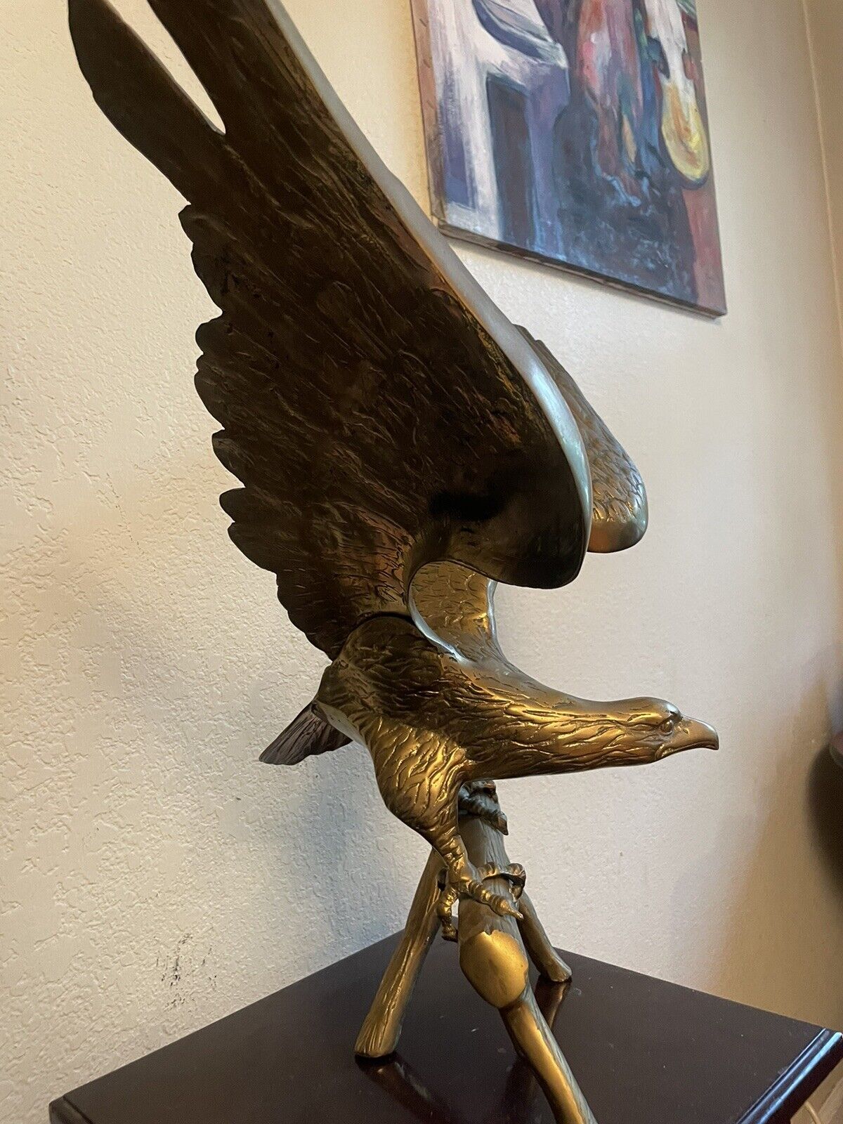 Large Solid Brass Soaring eagle From Branch Bird Statue  Figurine Sculpture L25”