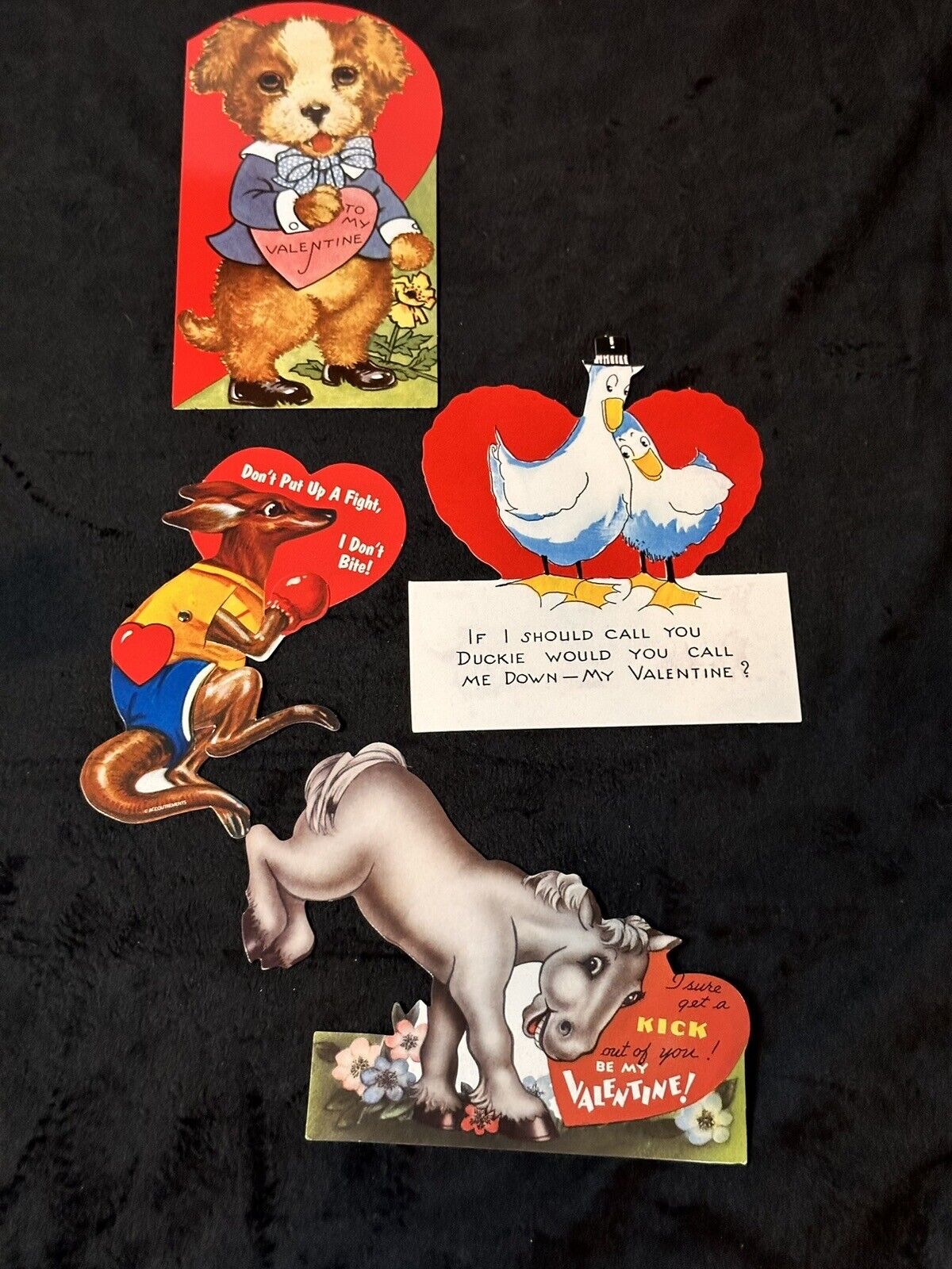 Four (4) Vintage REPRODUCTION Valentine’s  Day Cards Mechanical Anthropomorphic