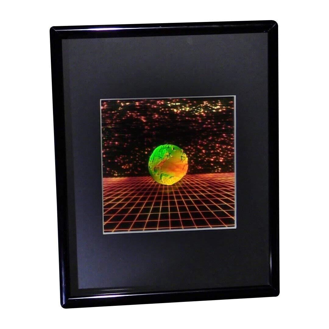 3D Earth with Grid Hologram Picture FRAMED, Collectible EMBOSSED Type Film