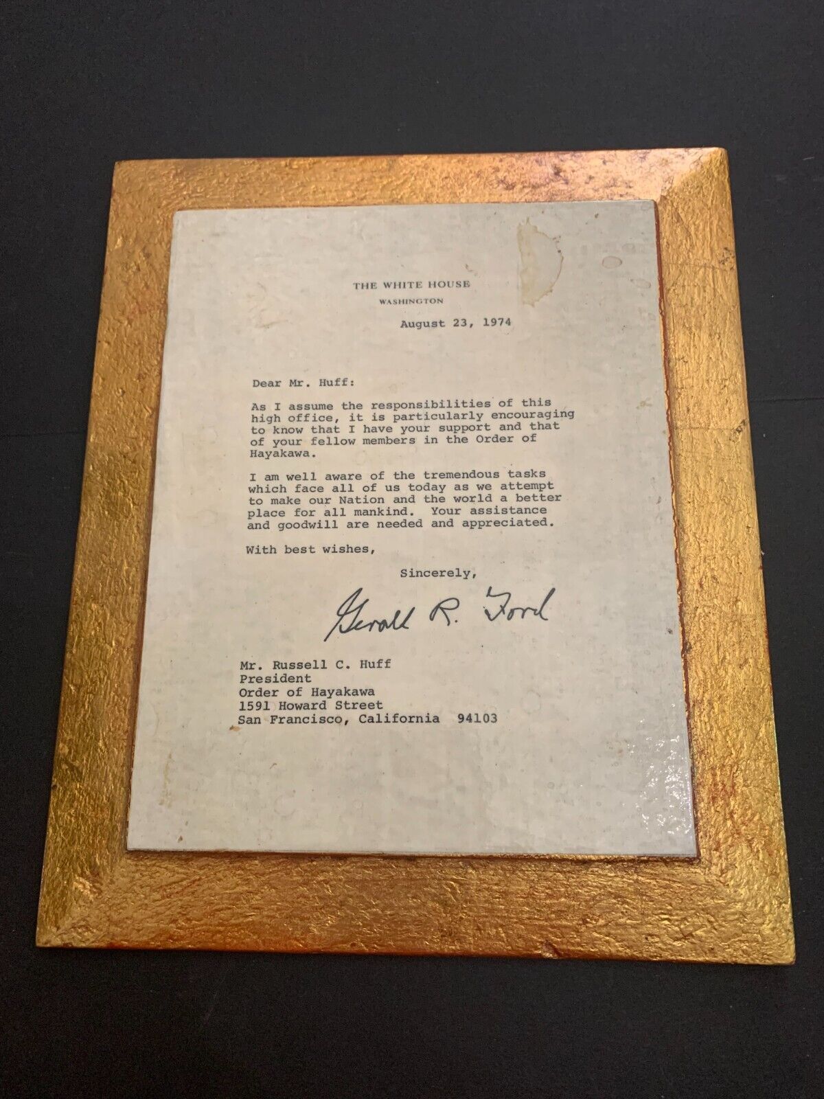 1974 President Gerald R Ford Correspondence To Order Of Hayakawa San Francisco