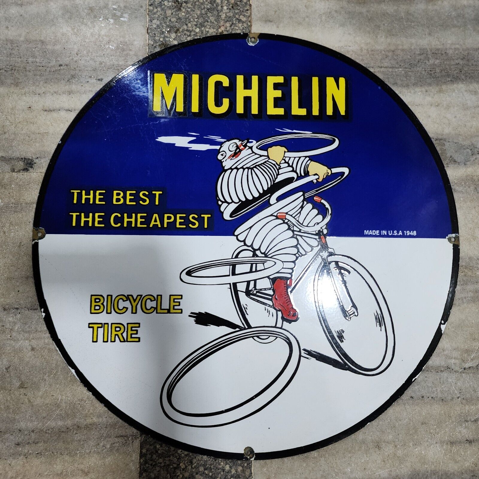 MICHELIN PORCELAIN ENAMEL SIGN 30 INCHES ROUND