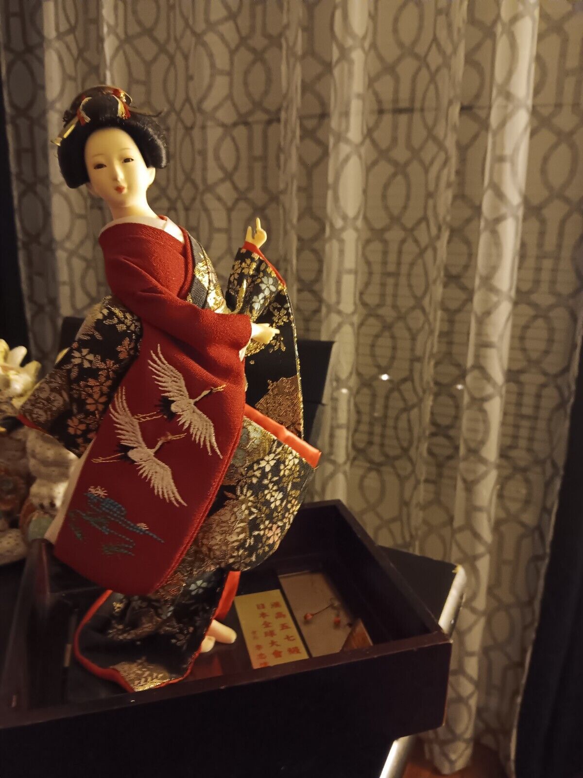 Vintage Hakata Doll Decorative Japanese Geisha in Kimono Figurine Tsunami Waves
