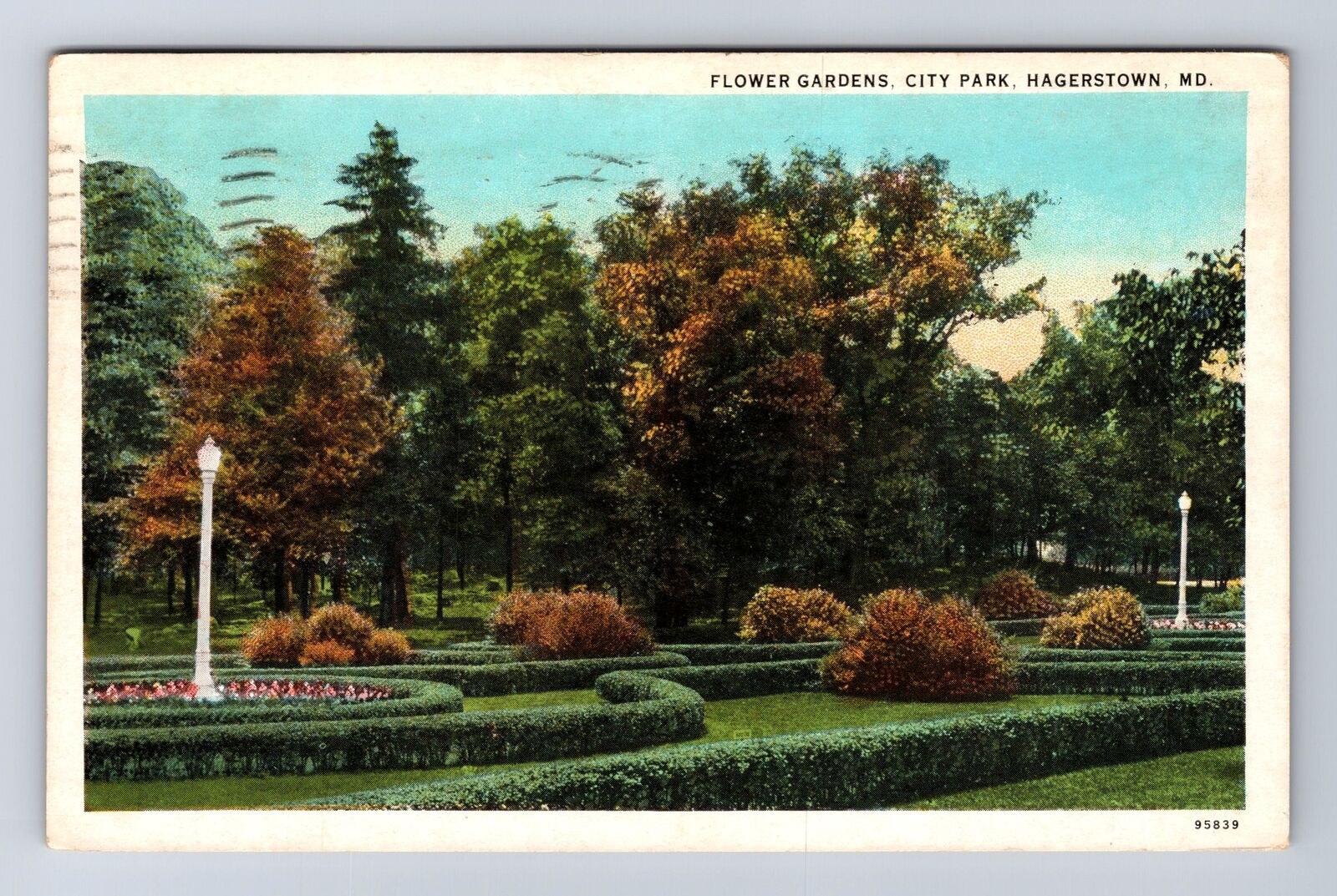 Hagerstown MD-Maryland, Flower Gardens, City Park, Vintage c1934 Postcard