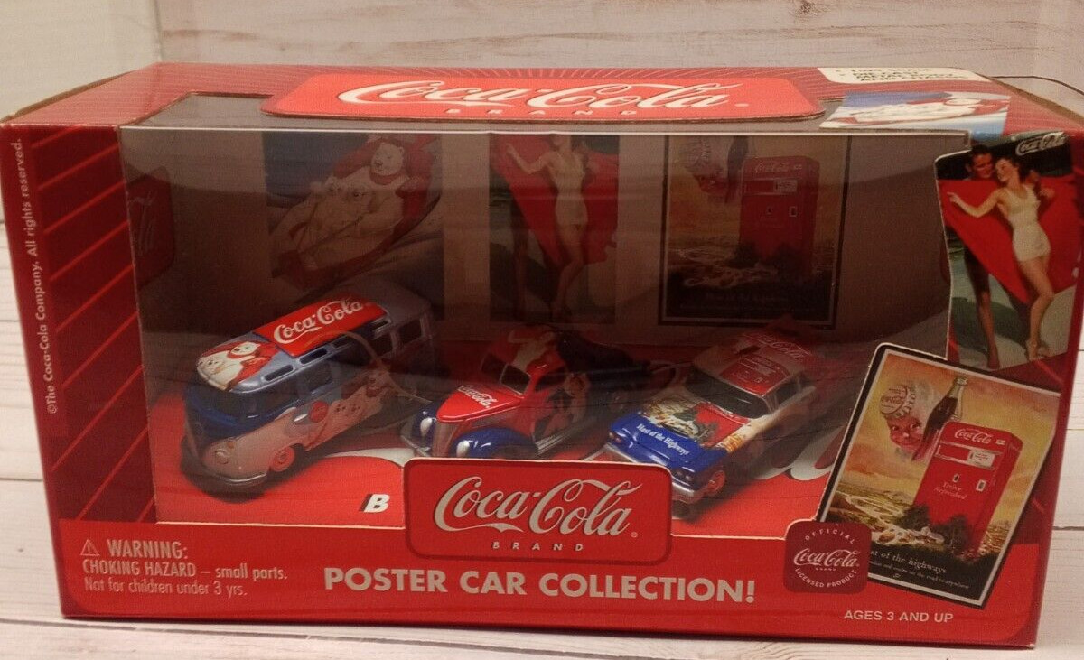 Coca Cola Johnny Lightning Poster Car Collection (3 Car Set) Diecast 1:64 Scale