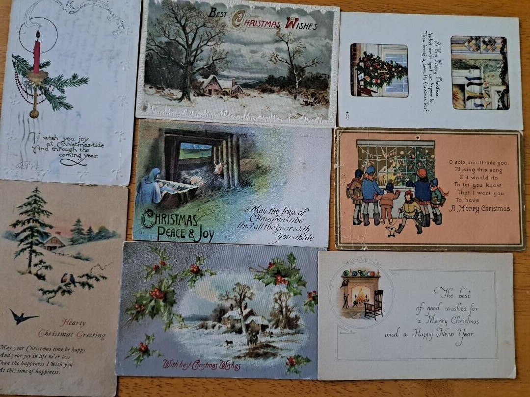 Lot of 8   CHRISTMAS GREETINGS    Vintage Postcards   ca.1900\'s-1910\'s  Xmas