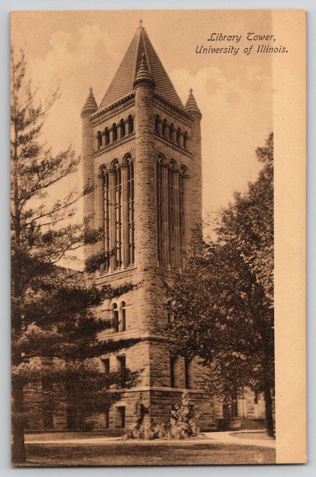 Library Tower University of Illinois Champaign-Urbana IL Postcard 1910s