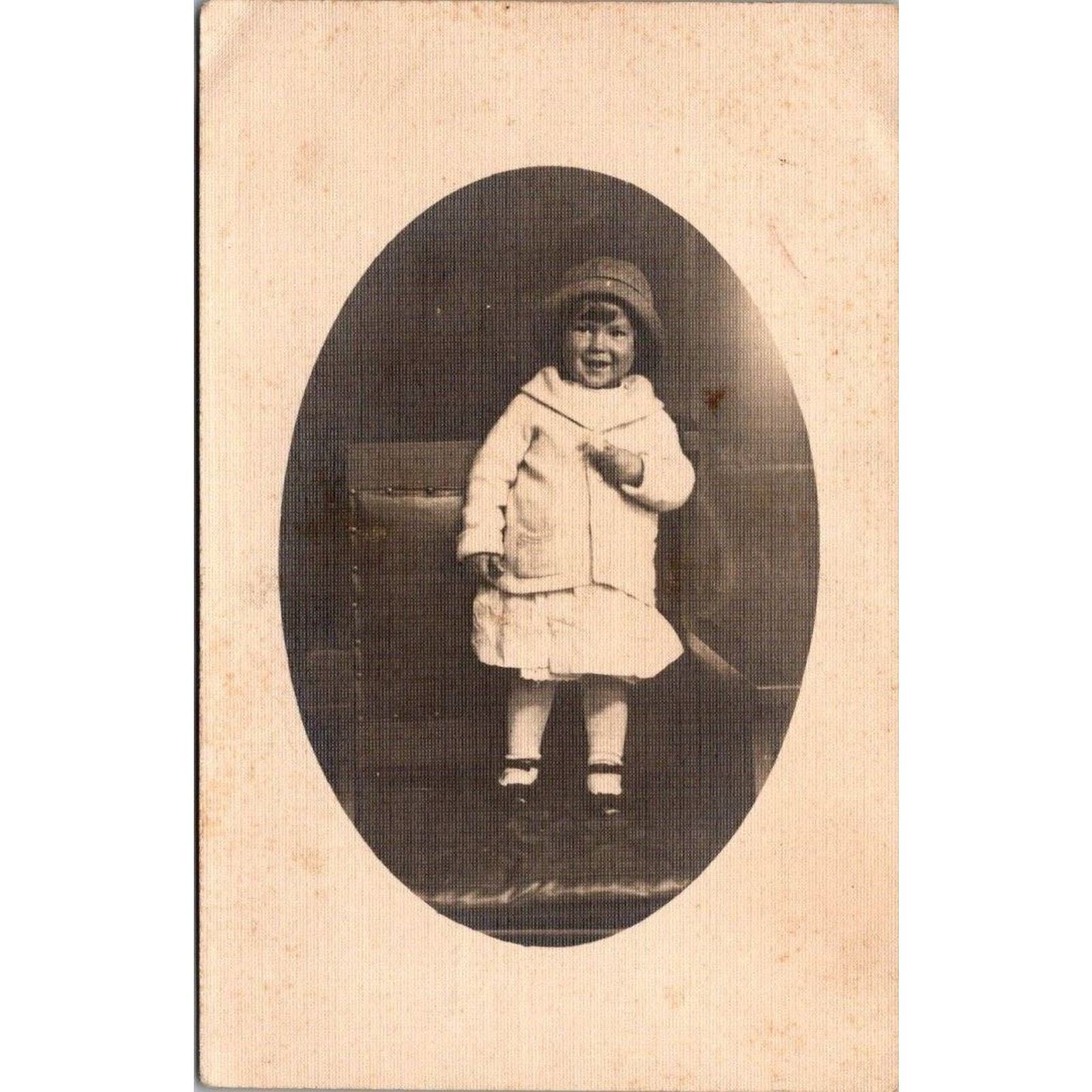 RPPC Young Child Girl With Hat Dressed Up Portrait Vintage Postcard Unposted