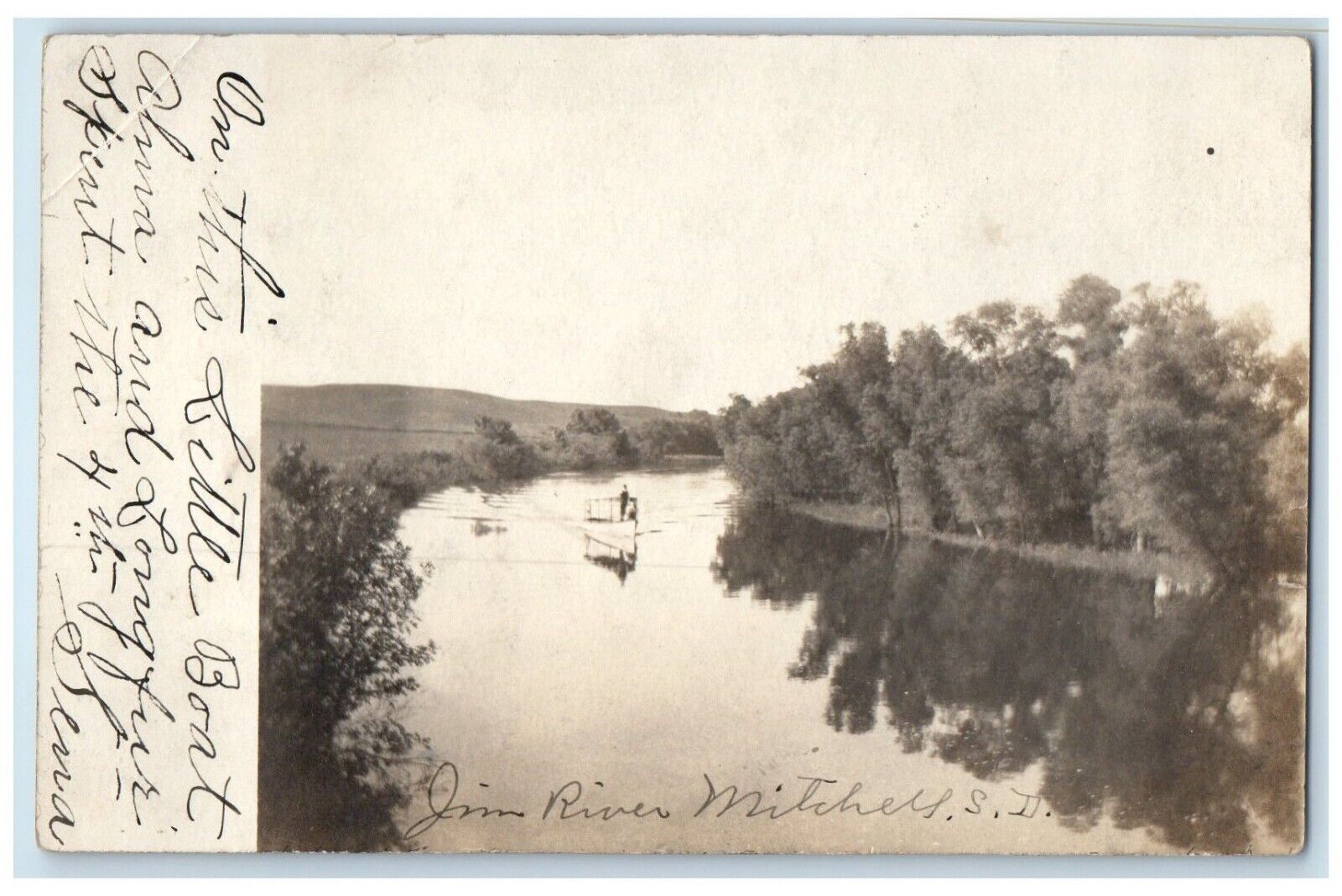 c1905 James River Boat Scene Mitchell South Dakota SD RPPC Photo Posted Postcard