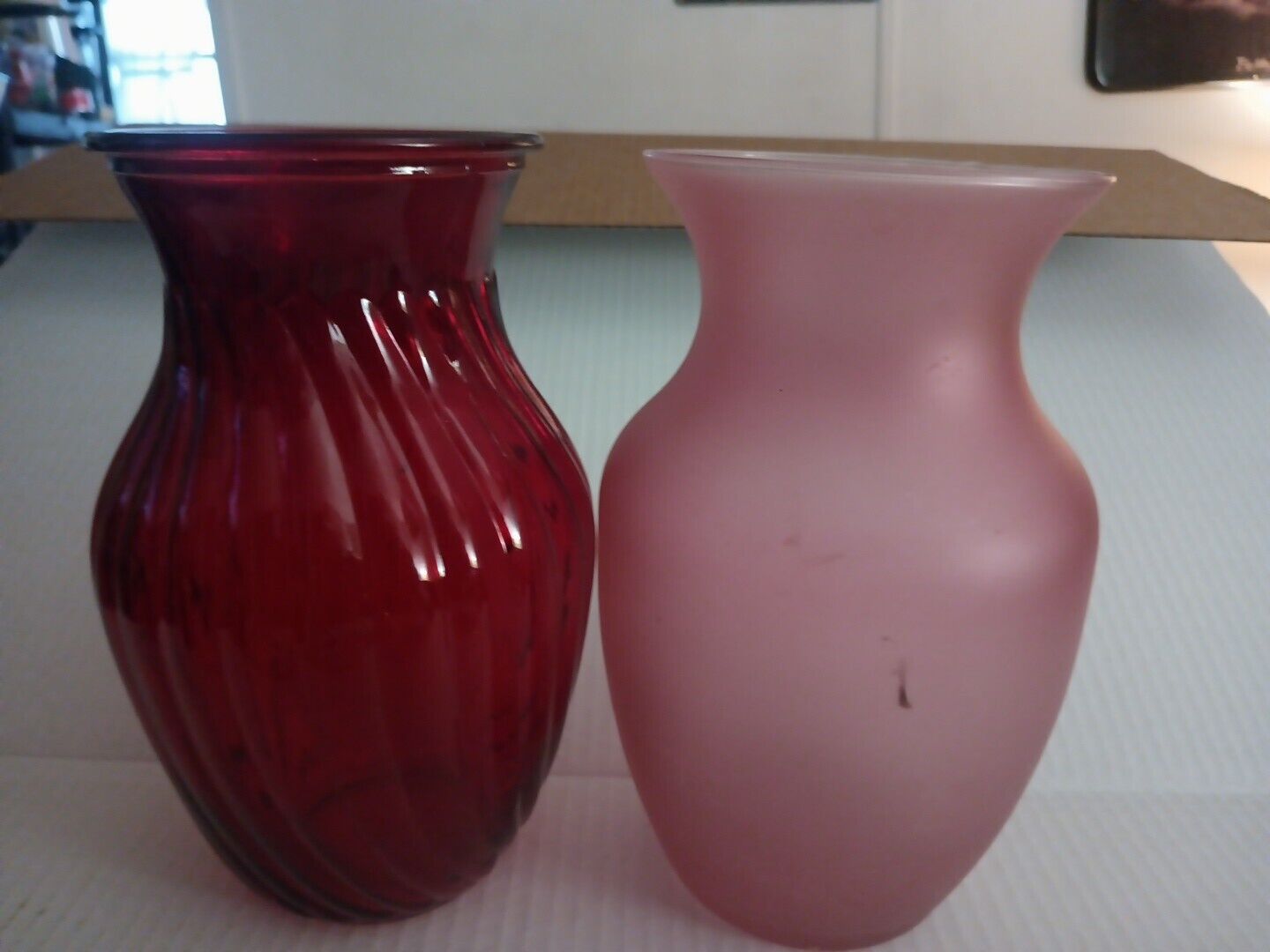 Vase, Vintage, Pink Ribbed and Pleated, 13\