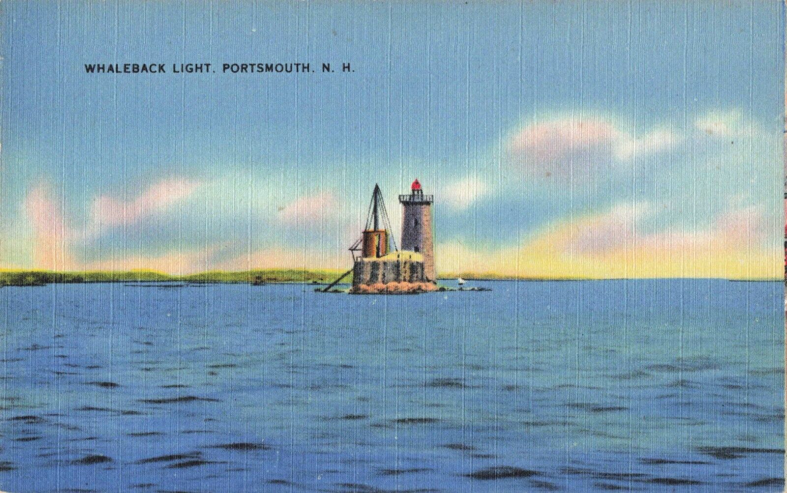 Portsmouth NH New Hampshire, Whaleback Light Lighthouse, Vintage Postcard