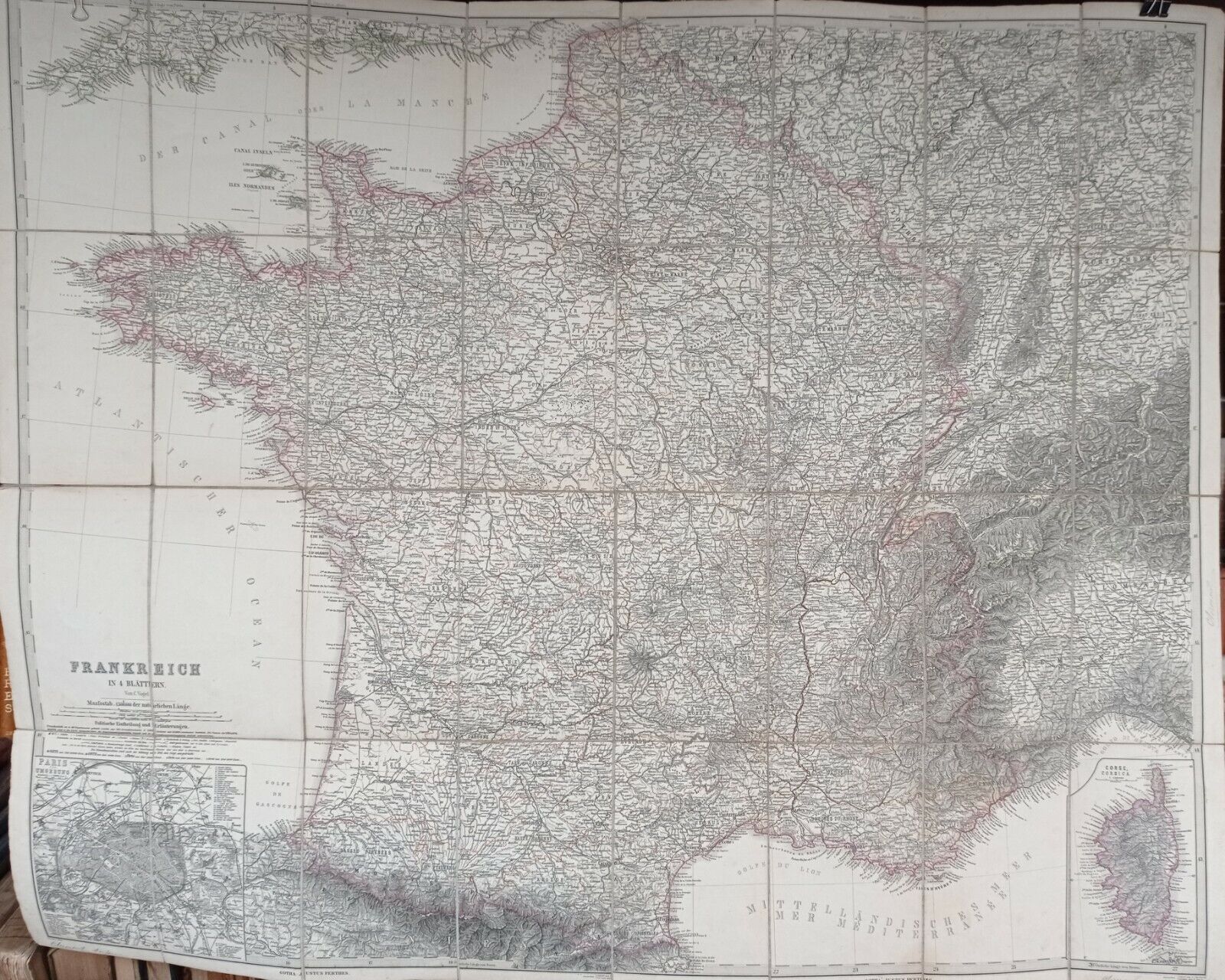 Map of FRANCE (FRANCE). 1884. Notched.  84 x 68 cm. Old Map
