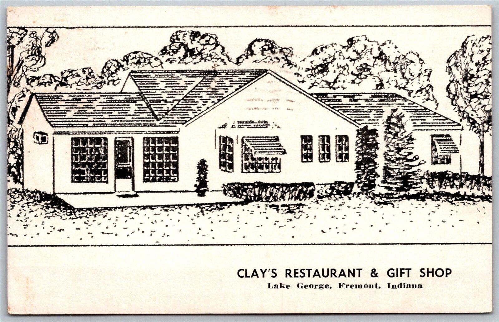 Vtg Fremont Indiana IN Clay\'s Restaurant Gift Shop Lake George Postcard