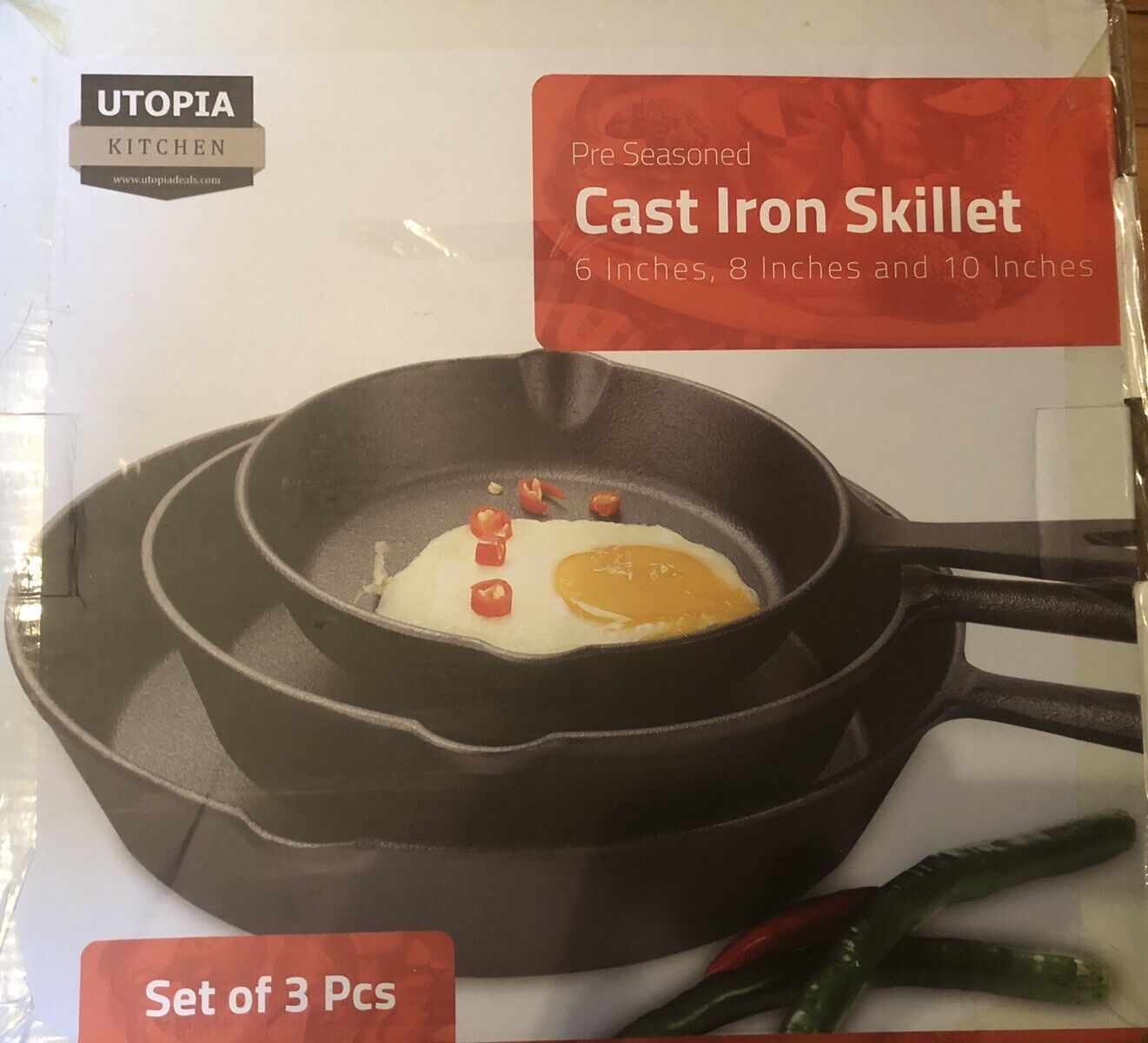 Utopia Kitchen Pre-Seasoned Non-stick Cast Iron Skillet Set 3-Piece (6\
