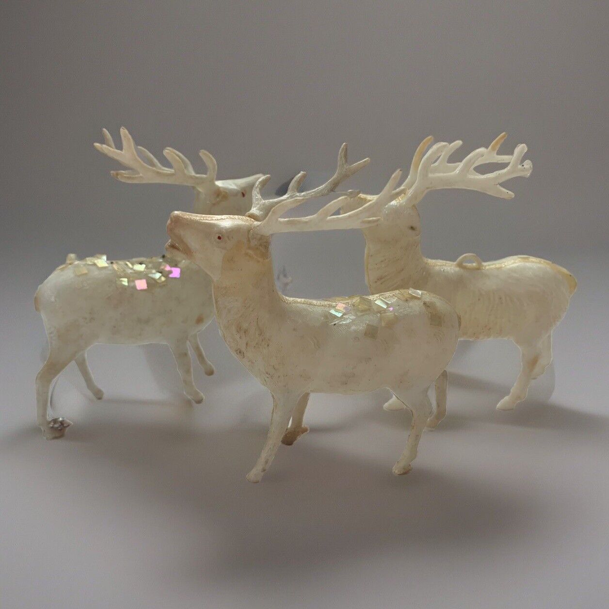 Vintage Christmas 1950s Or 60’s Celluloid Reindeer Deer Set of 3